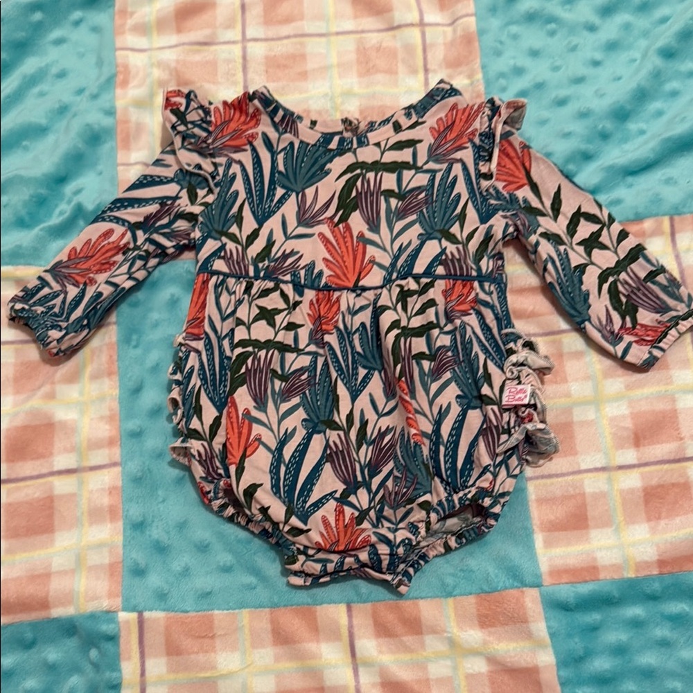 Ruffle Butts Baby Girls Long Sleeve Bubble Romper Floral Size 0-3 Months Worn 1x